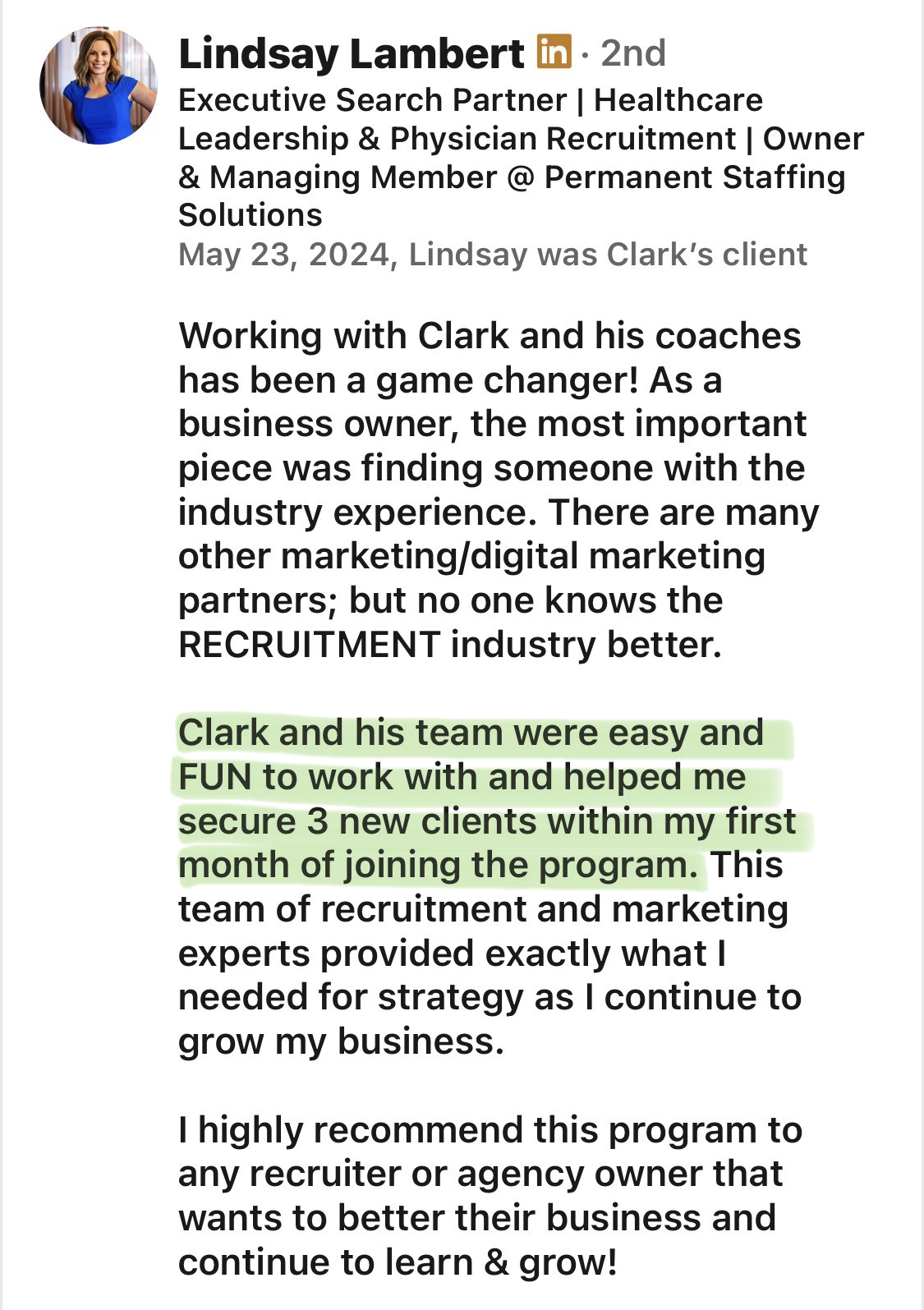Lindsay Lambert client testimonial