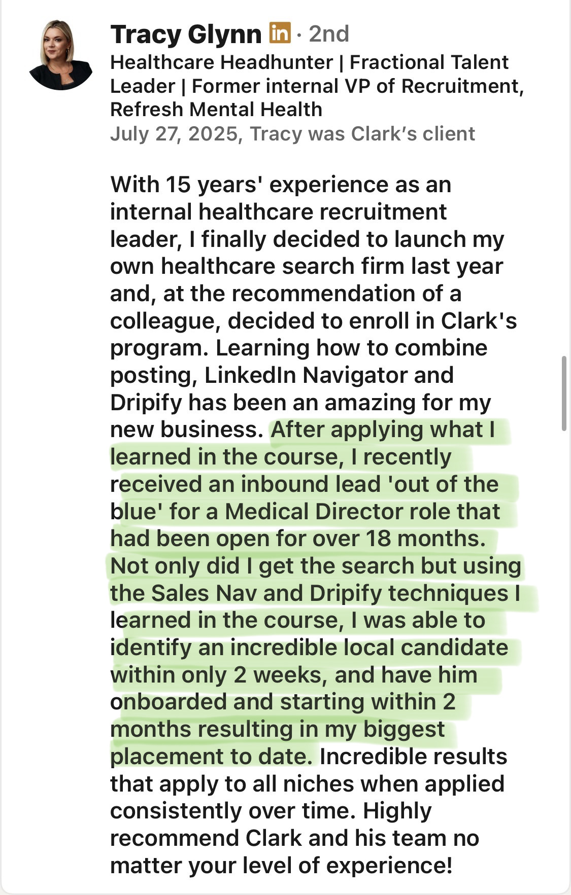 Tracy Glynn client testimonial