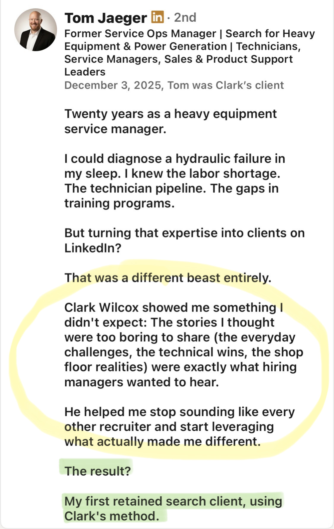 Tom Jaeger client testimonial