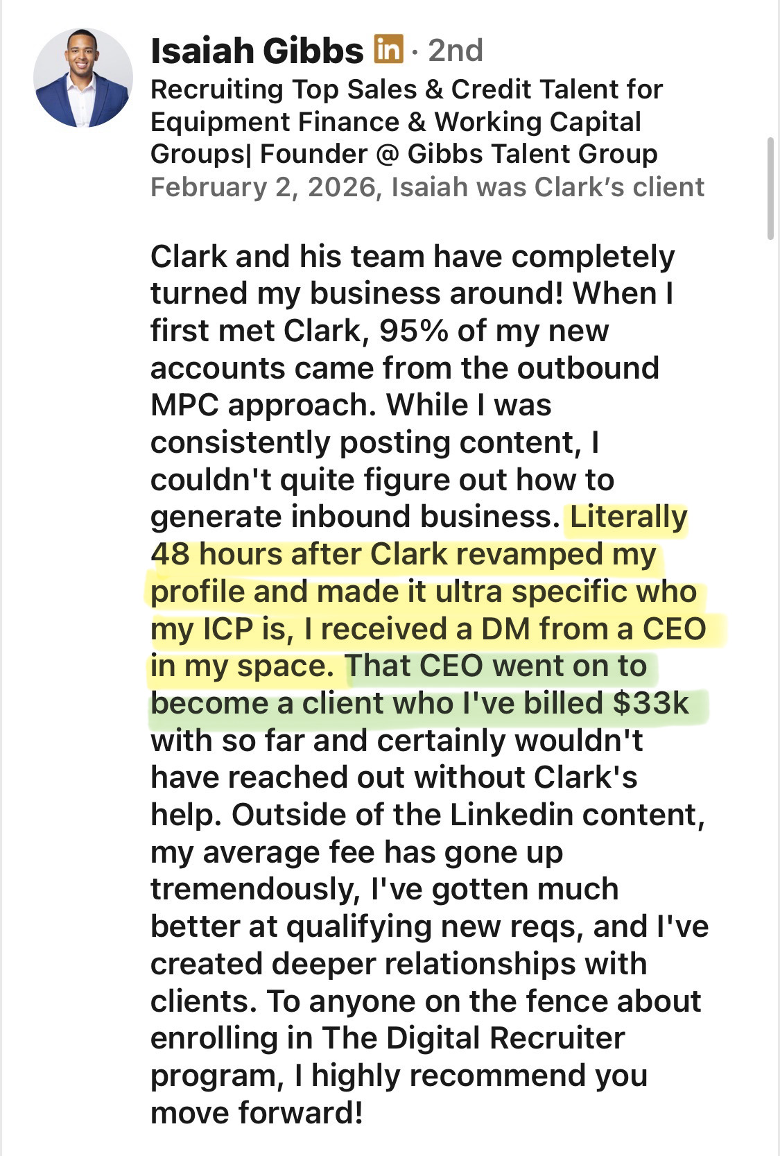 Isaiah Gibbs client testimonial