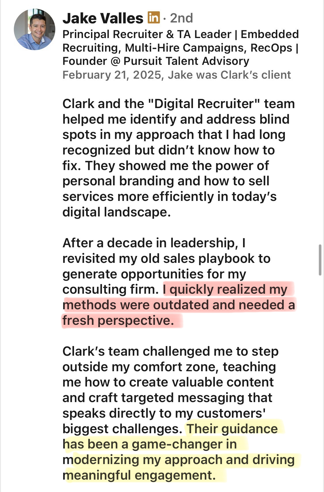 Jake Valles client testimonial
