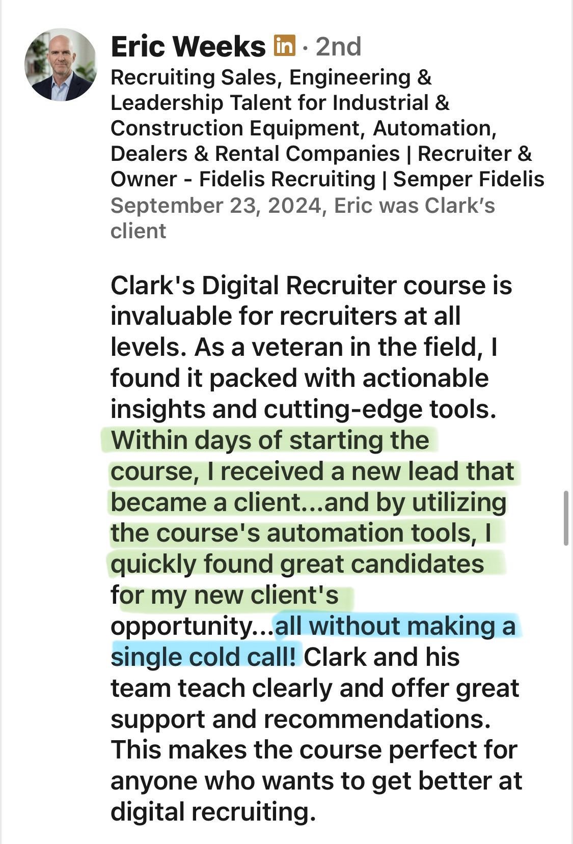 Eric Weeks client testimonial