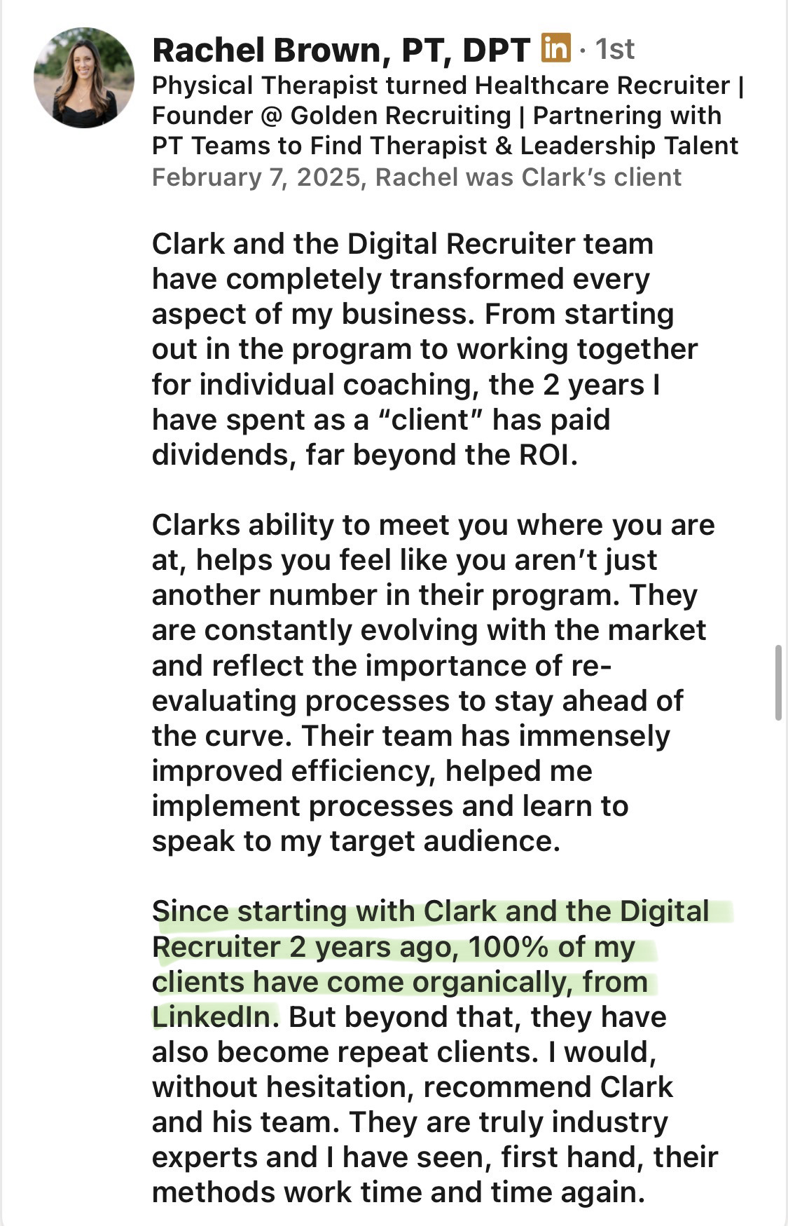 Rachel Brown client testimonial