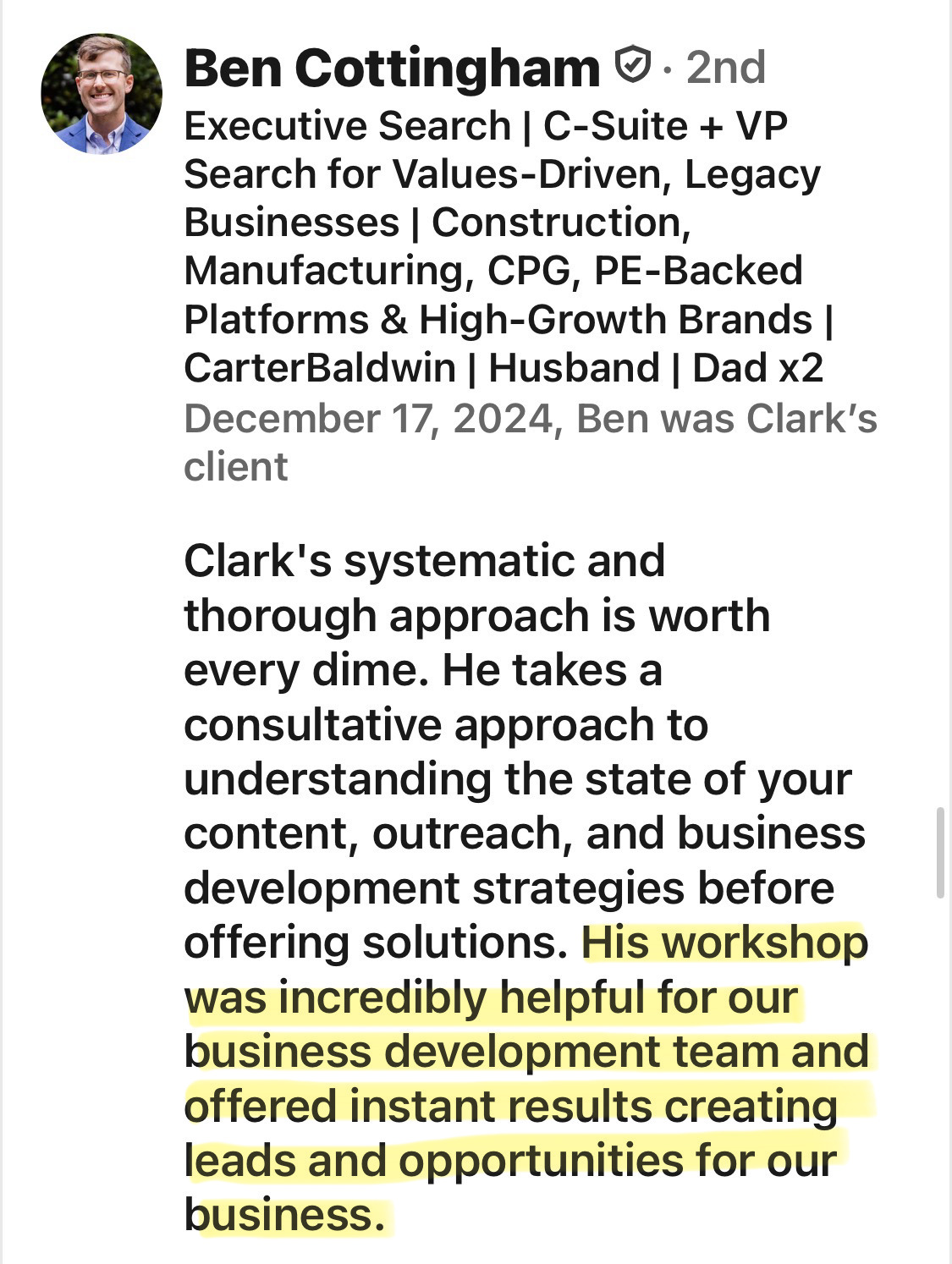 Ben Cottingham client testimonial