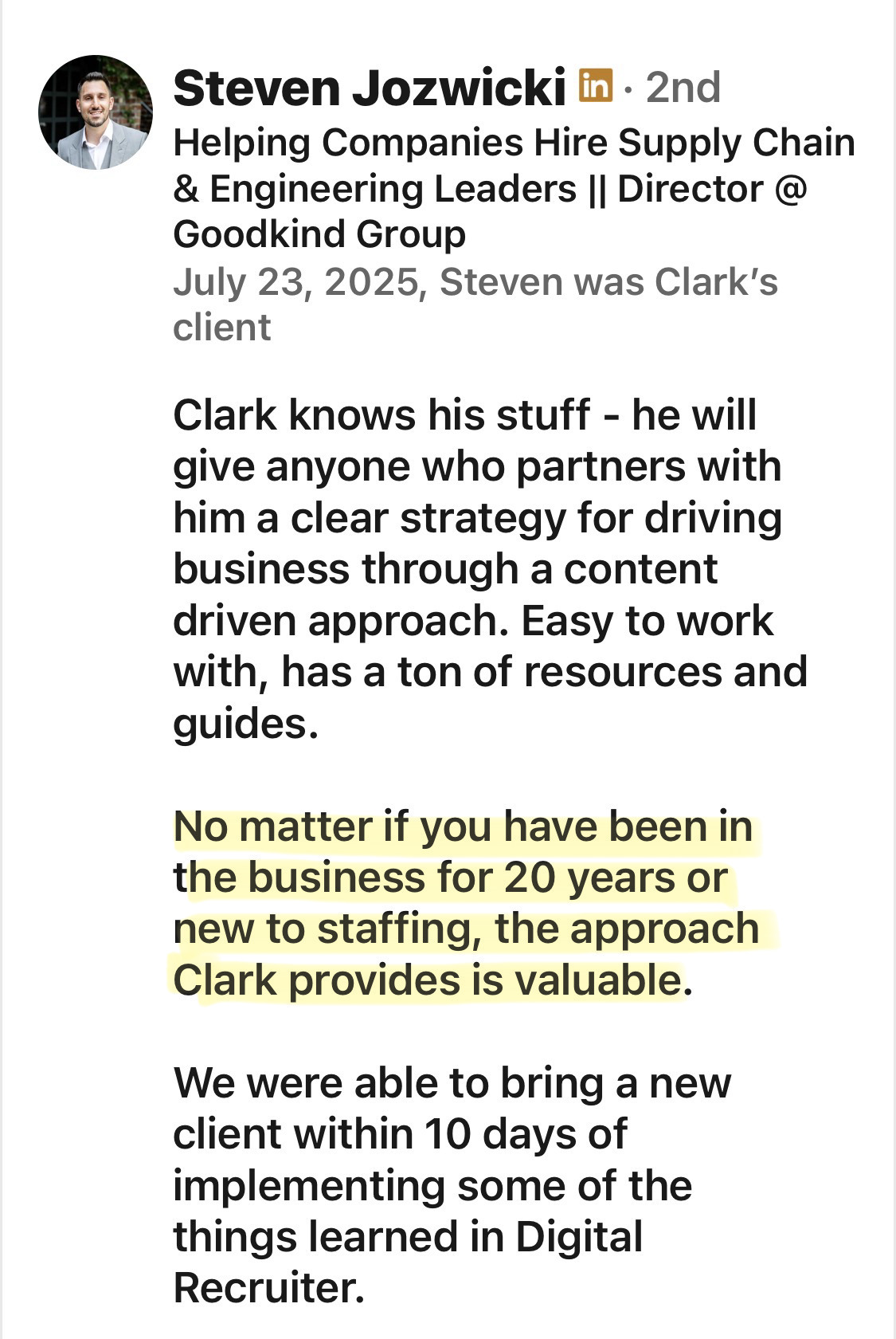 Steven Jozwicki client testimonial