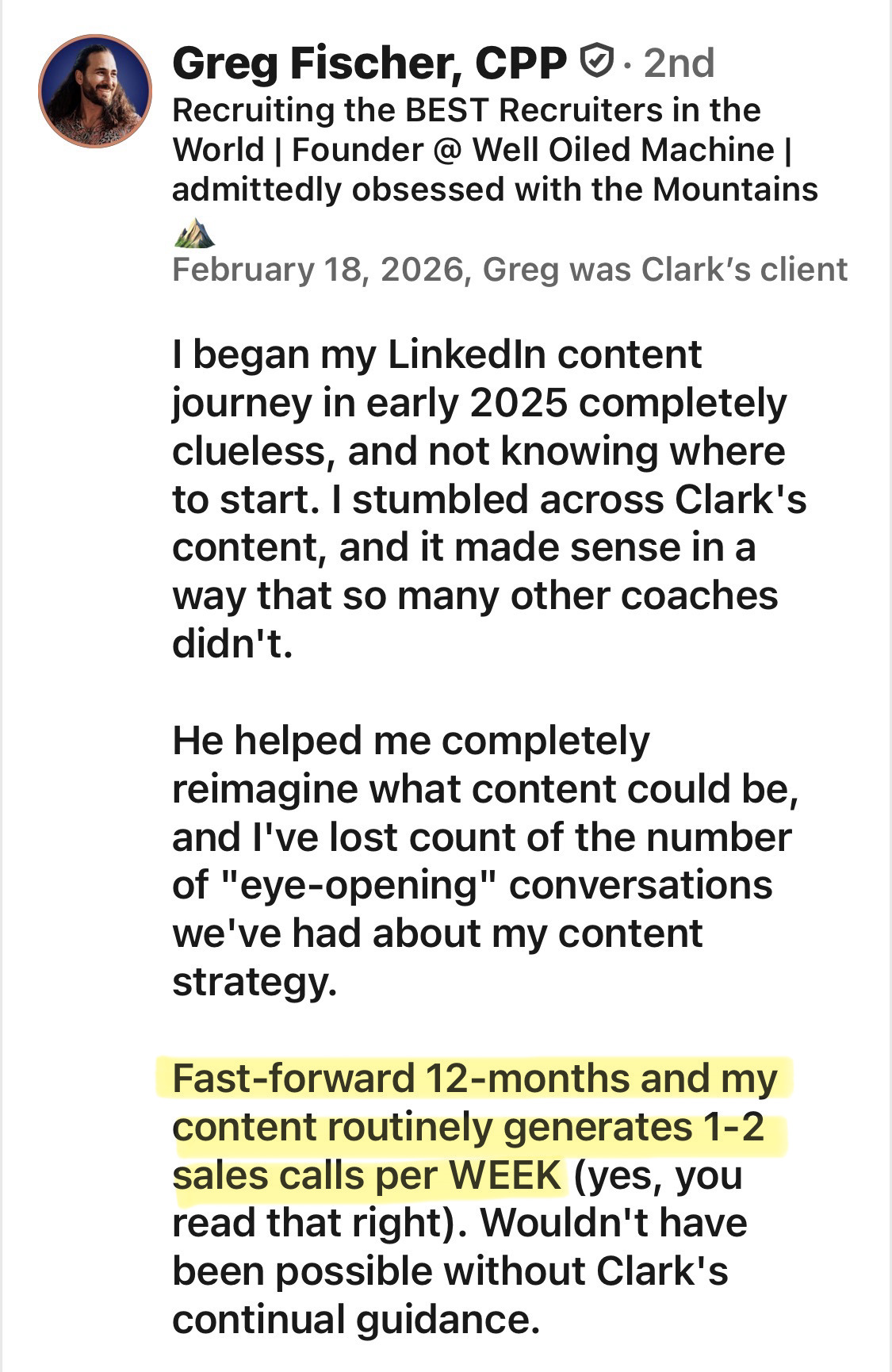 Greg Fischer client testimonial