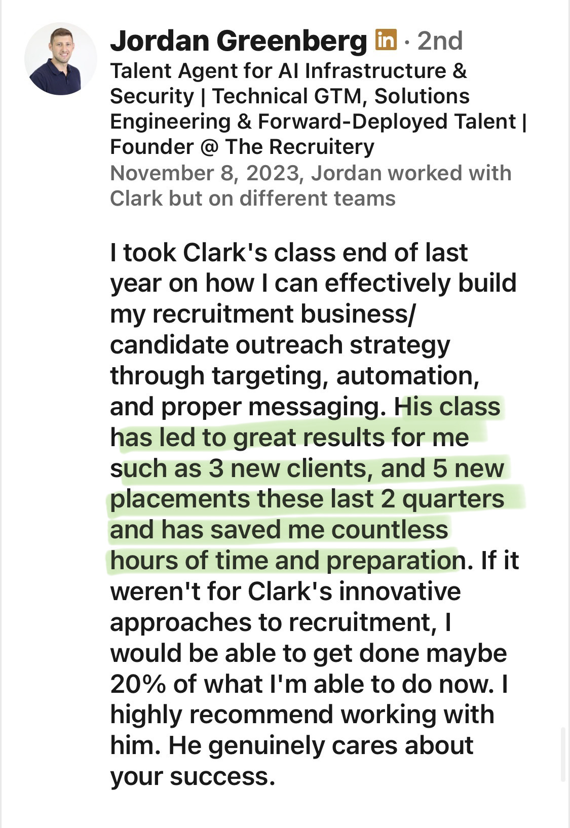 Jordan Greenberg client testimonial