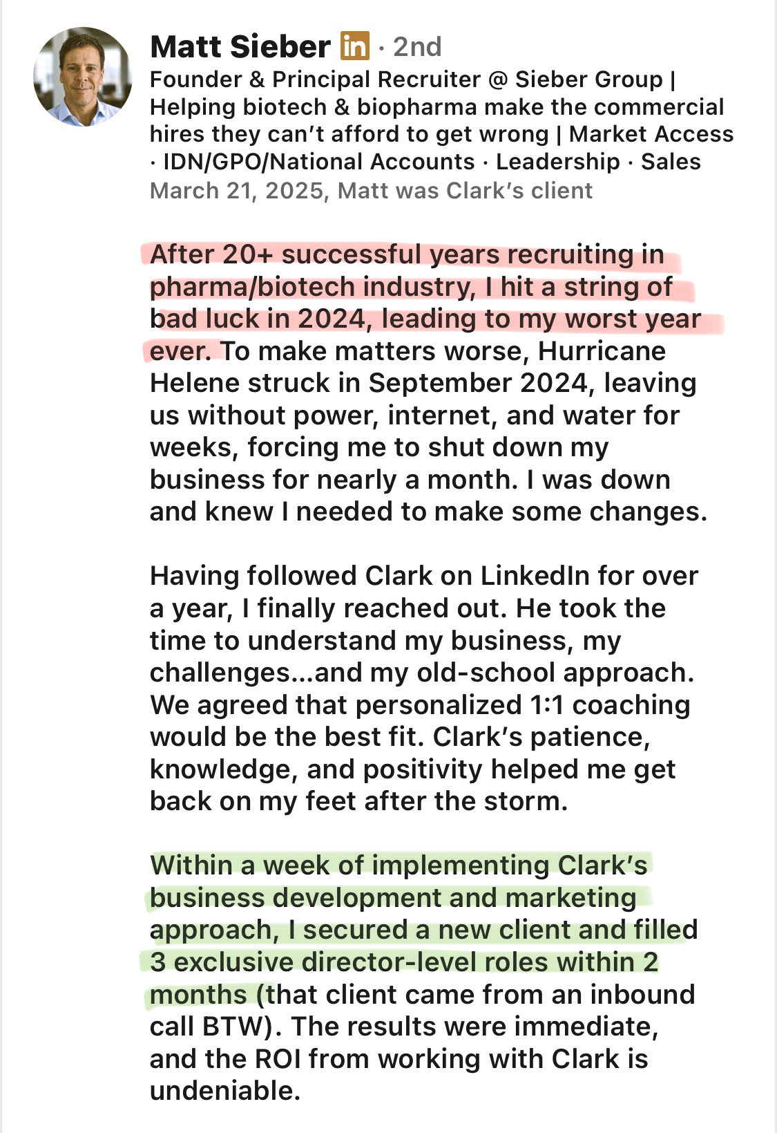 Matt Sieber client testimonial