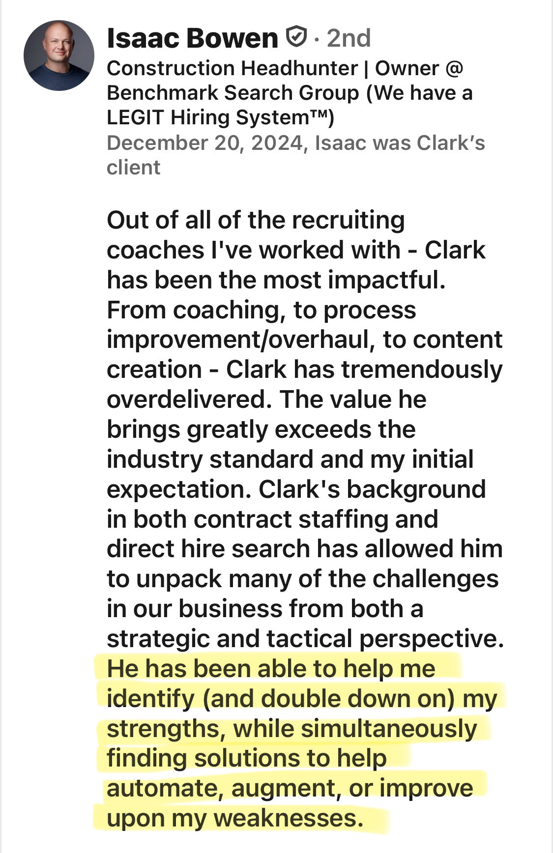 Isaac Bowen client testimonial