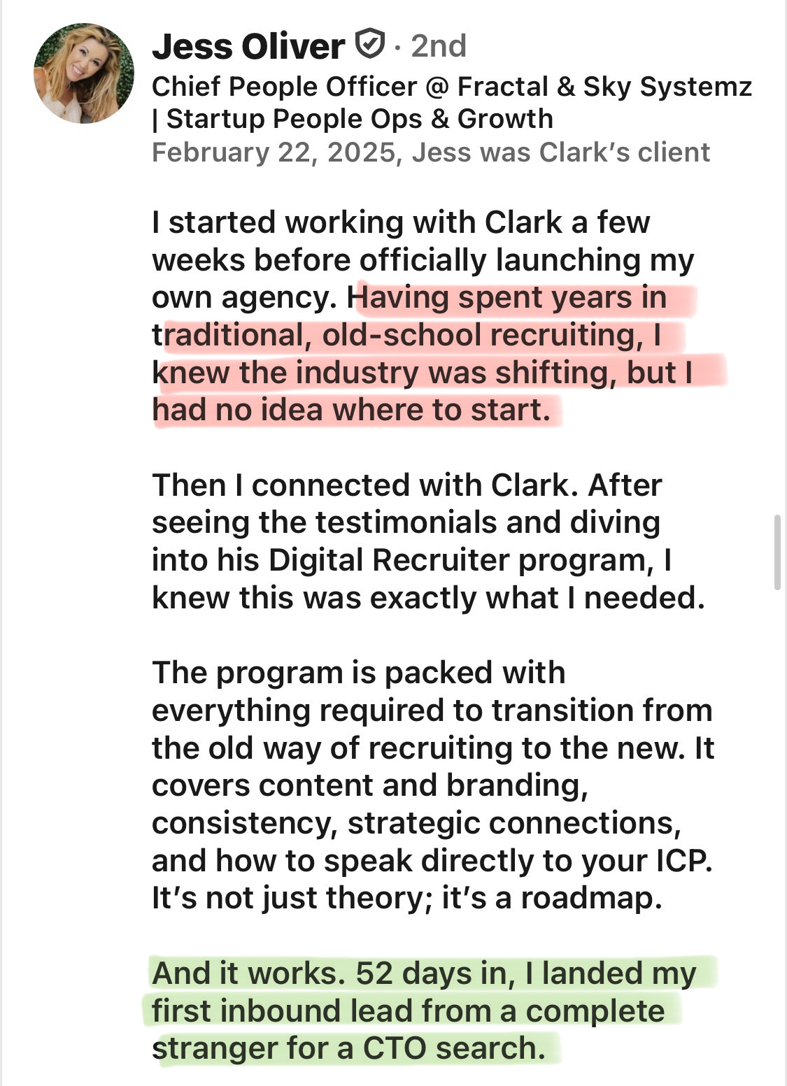 Jess Oliver client testimonial