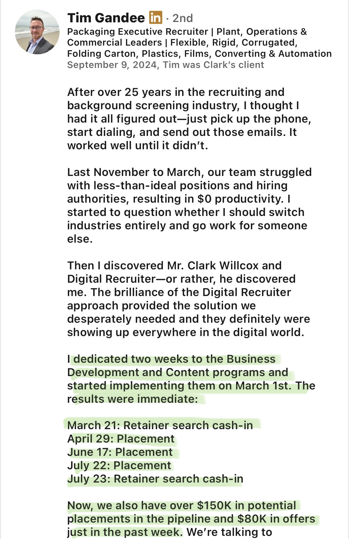 Tim Gandee client testimonial
