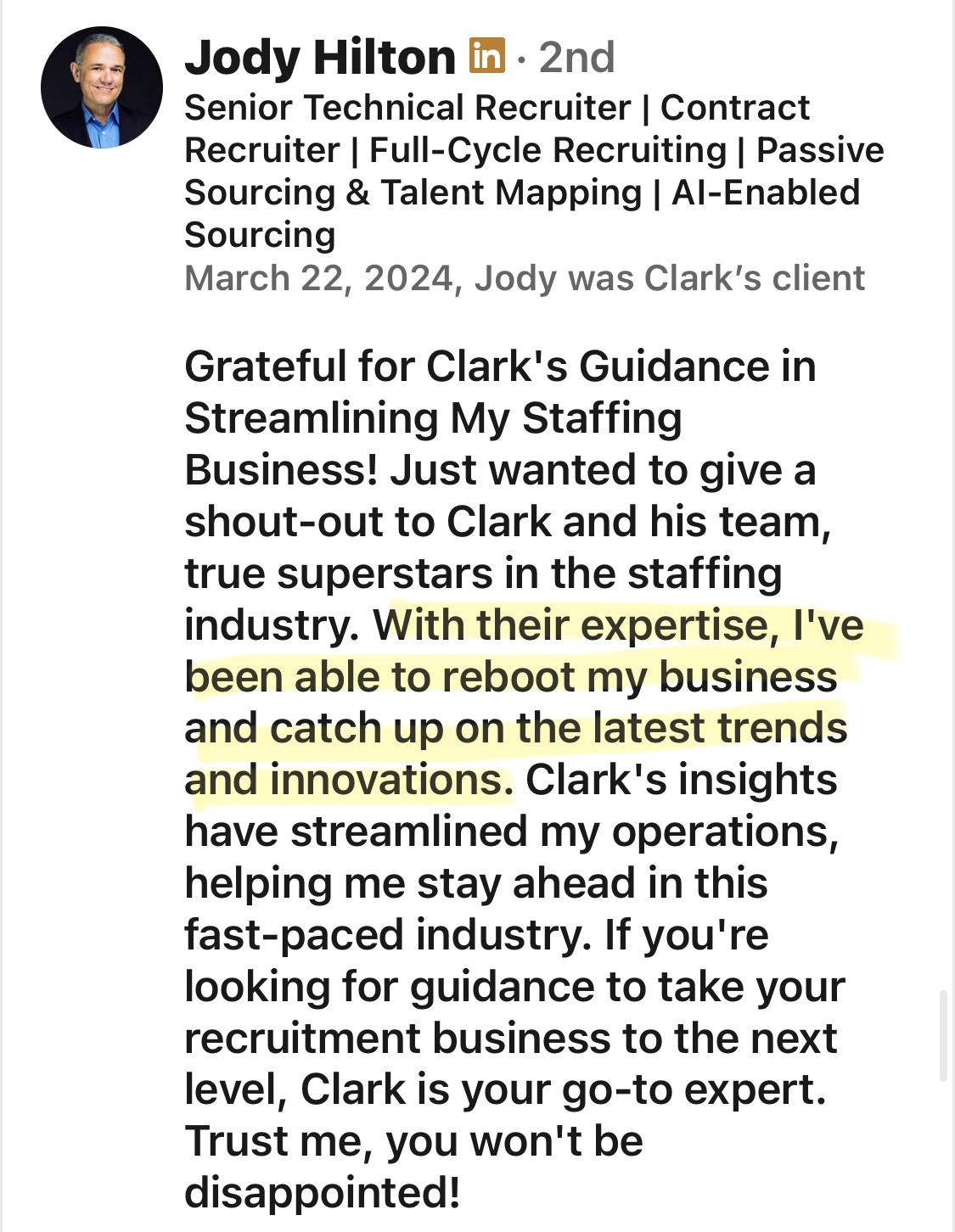 Jody Hilton client testimonial