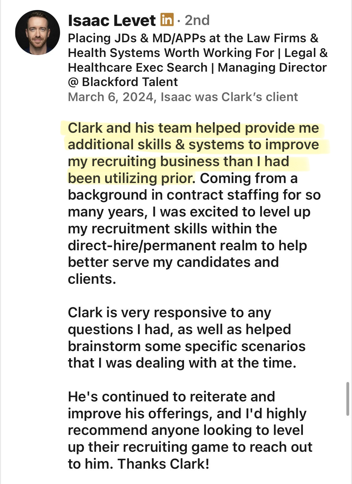 Isaac Levet client testimonial