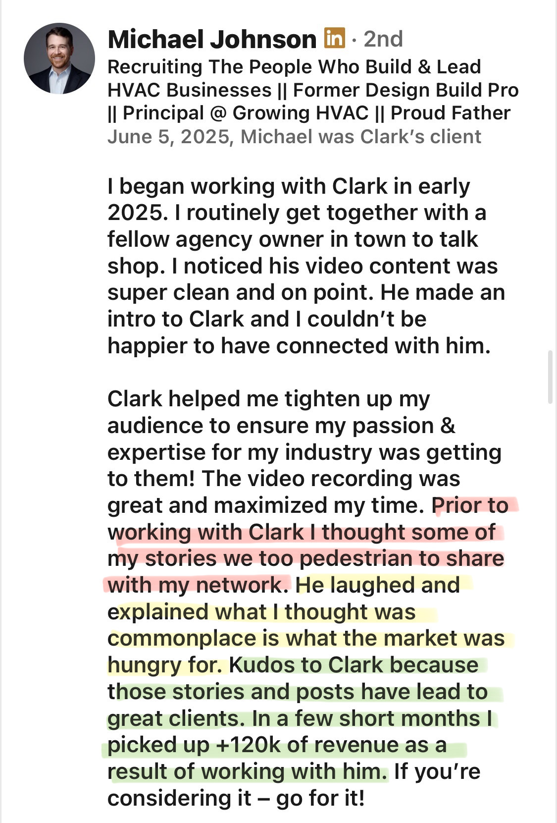 Michael Johnson client testimonial