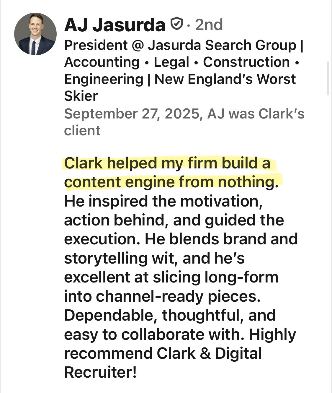 AJ Jasurda client testimonial