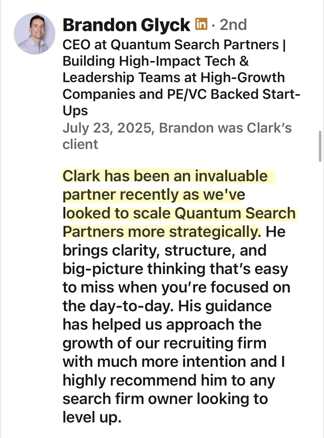 Brandon Glyck client testimonial