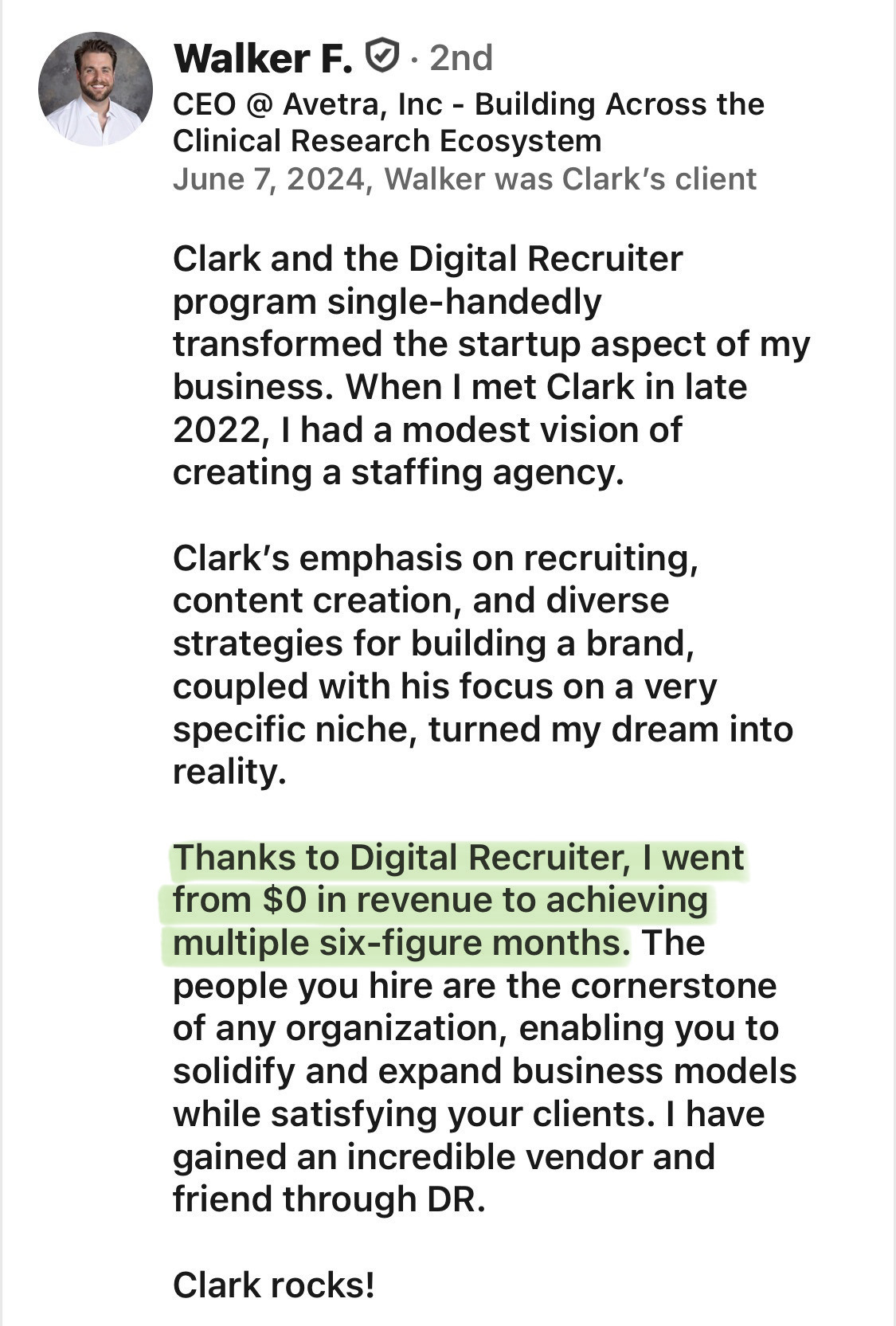 Walker F. client testimonial