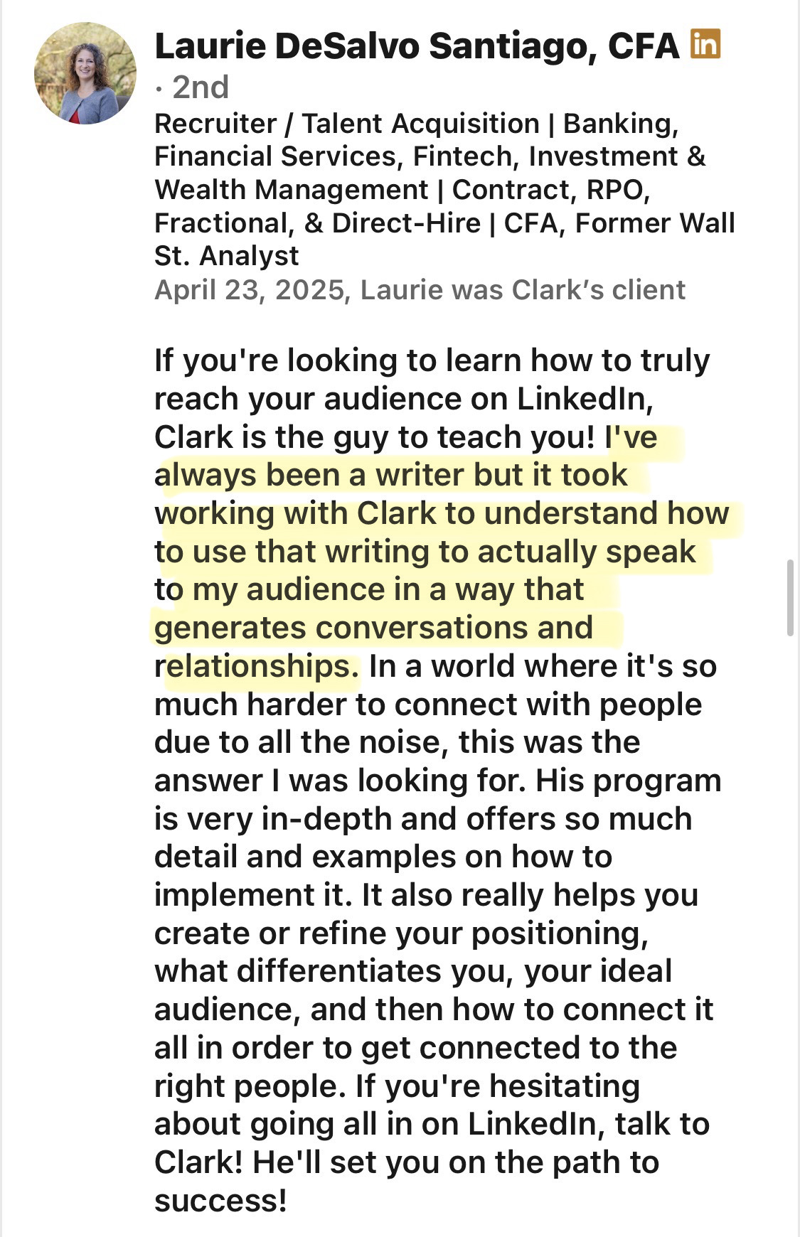 Laurie DeSalvo Santiago client testimonial