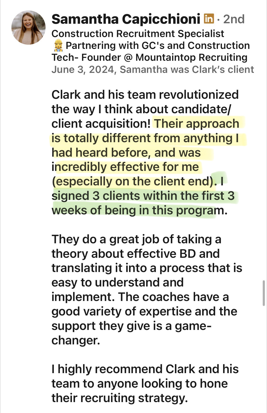 Samantha Capicchioni client testimonial