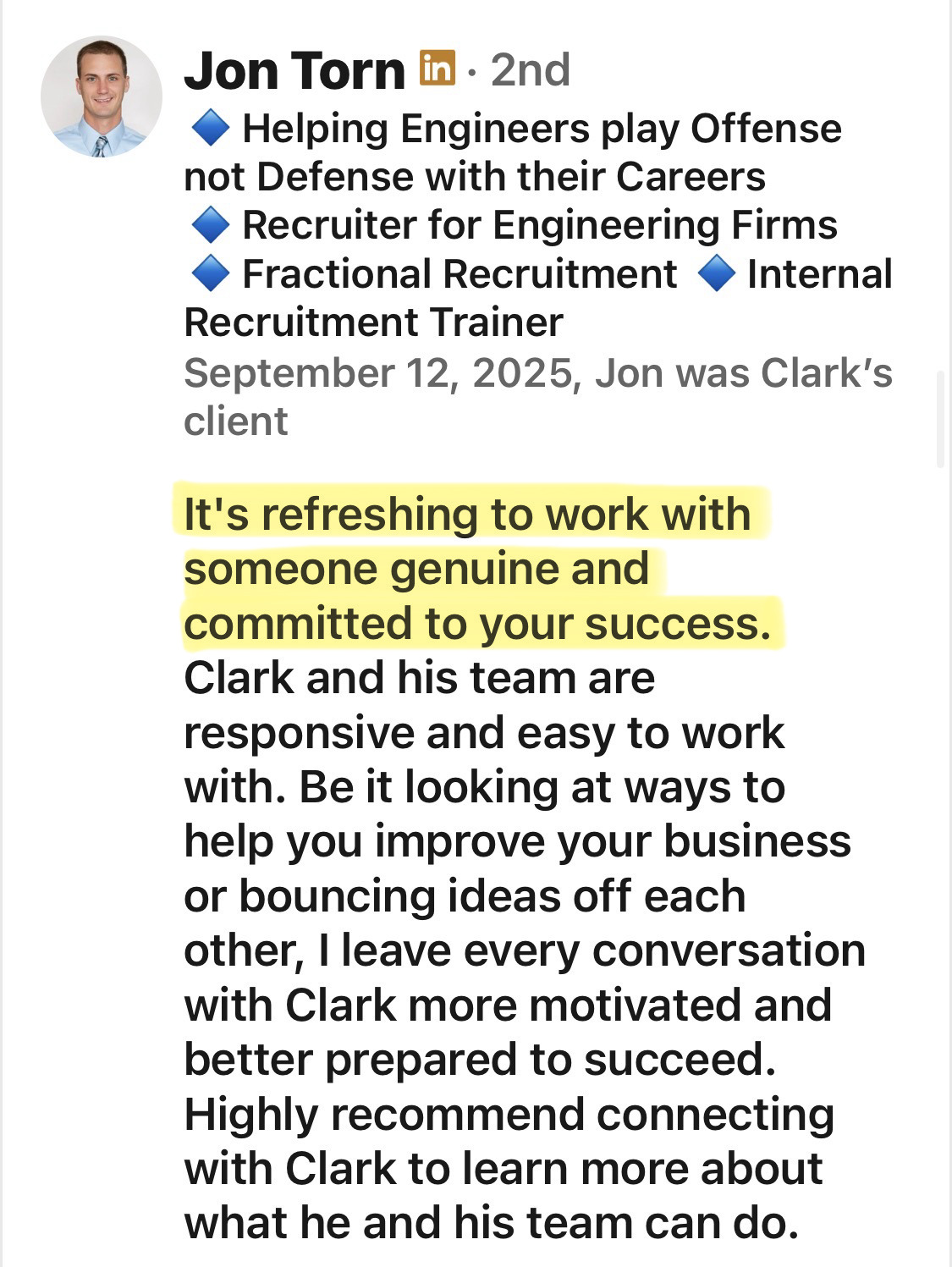 Jon Torn client testimonial