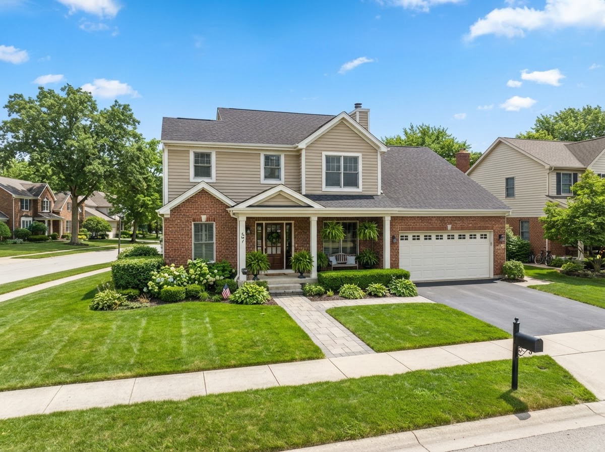 A well-maintained suburban family home with a tidy front yard
