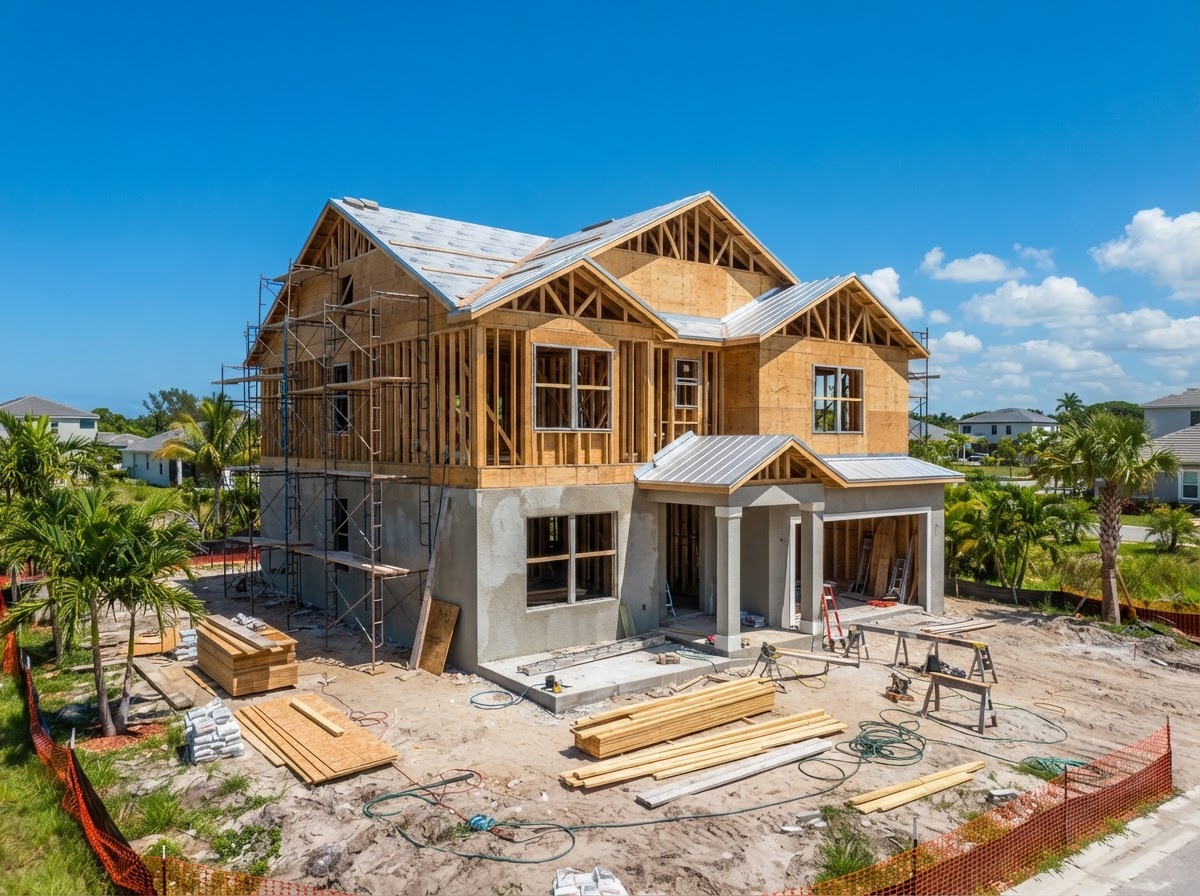 Traditional Florida house under construction