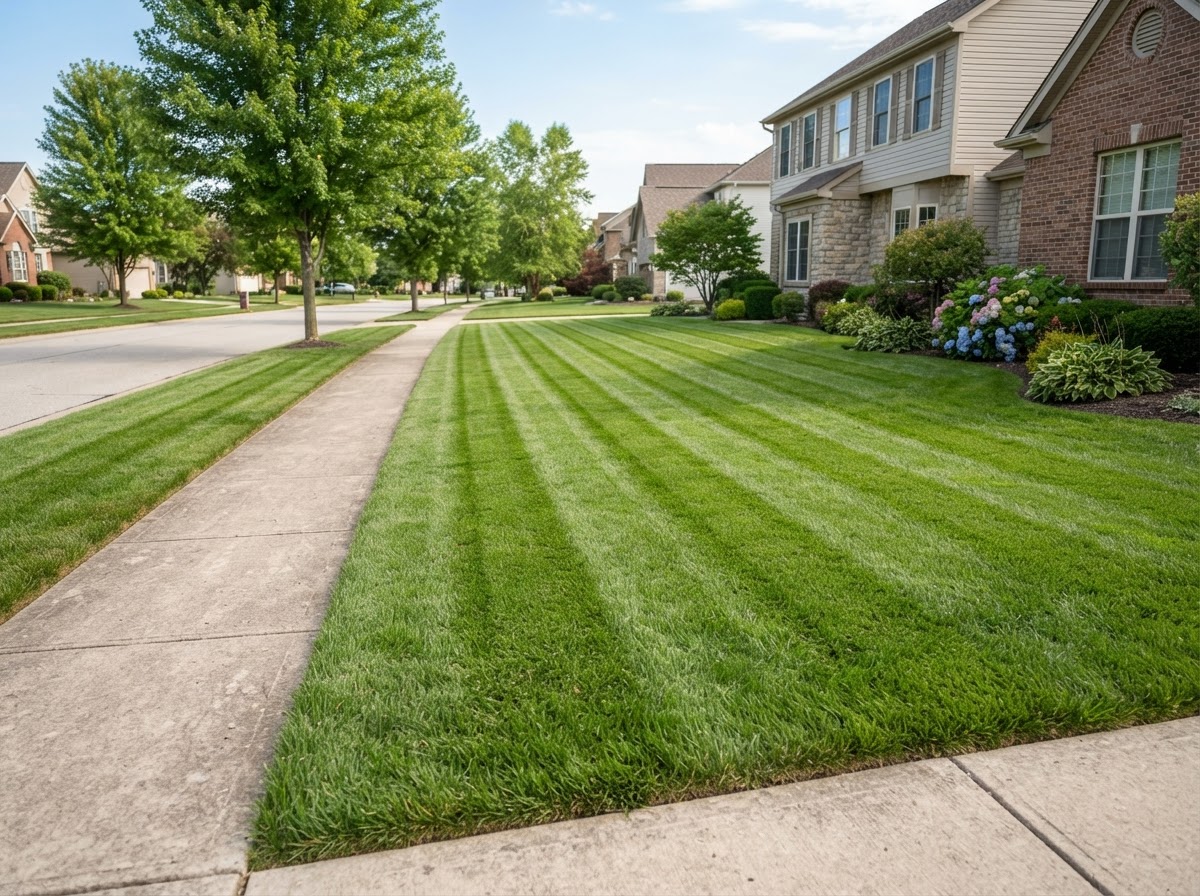 Freshly laid rolls of green sod covering a prepared residential lawn in the Cedar Falls area