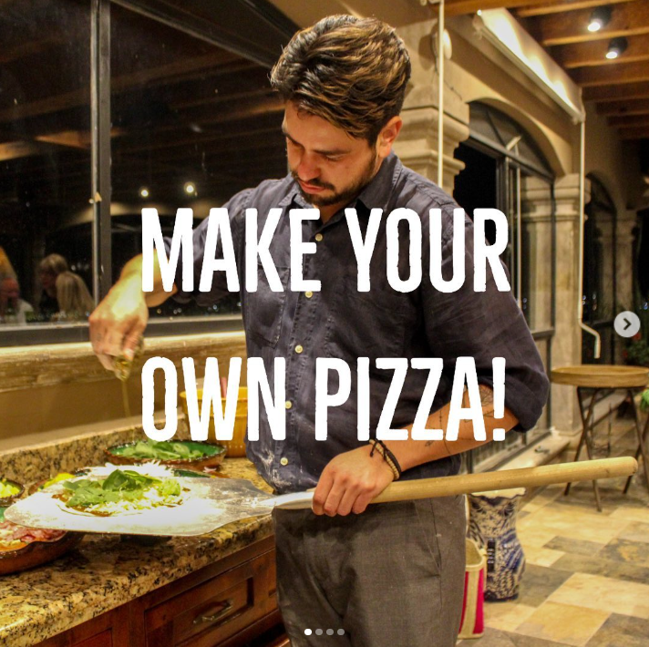 Make Your Own Pizza! Chef preparing fresh artisan pizza with pizza peel at Casa Grande