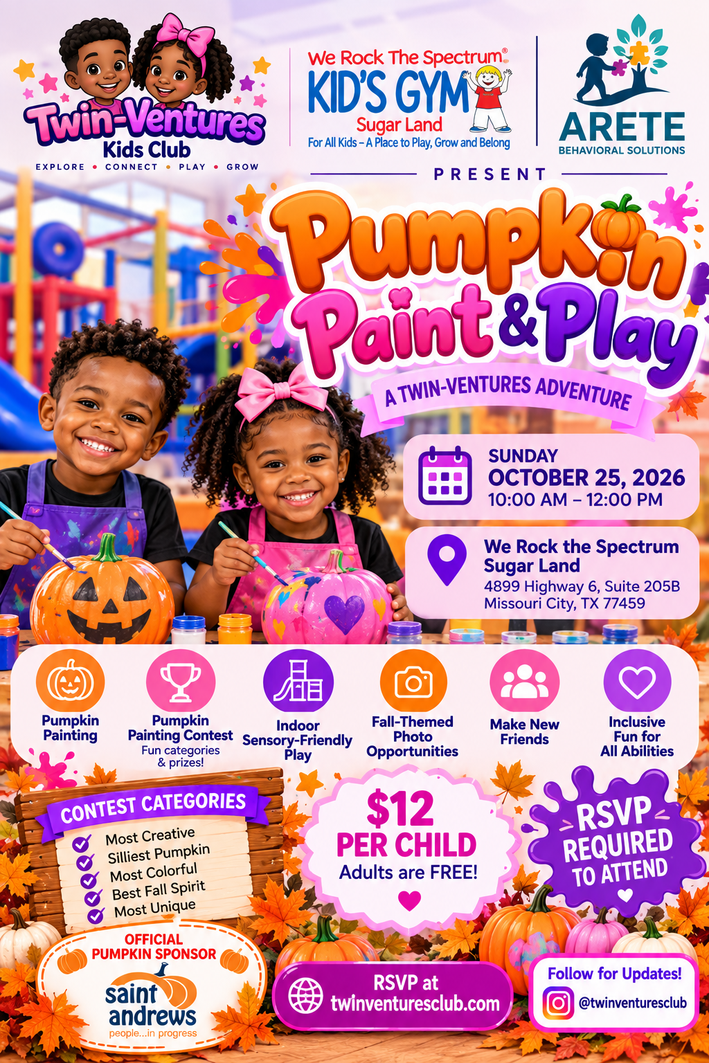 Pumpkin Paint & Play Official Flyer - Twin-Ventures Kids Club & We Rock the Spectrum