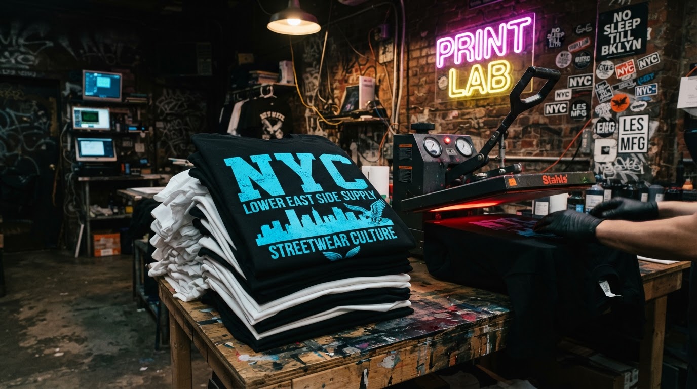 212 Print Lab custom printed apparel and heat press in studio