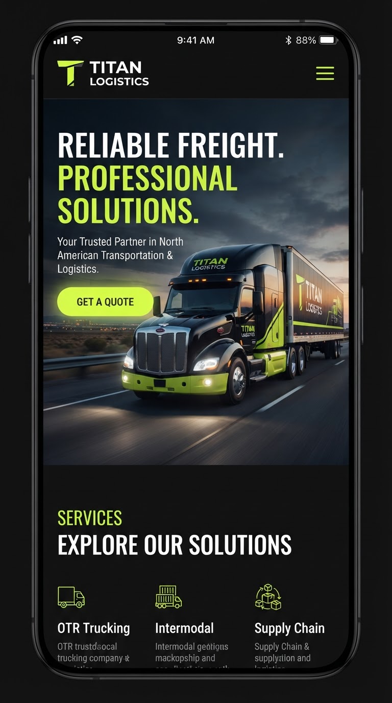 Trucking website mobile preview