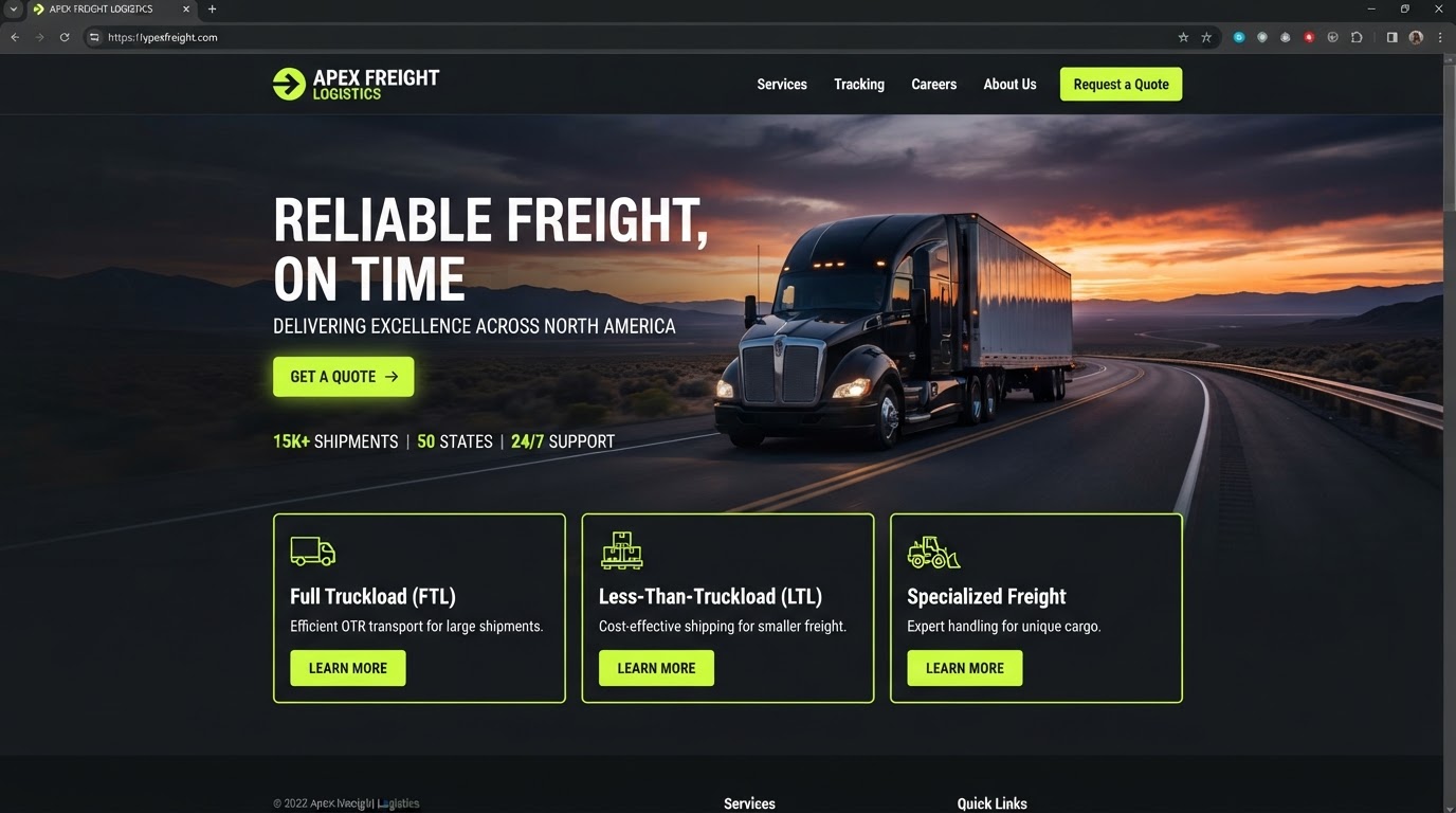 Owner Operator trucking website desktop preview
