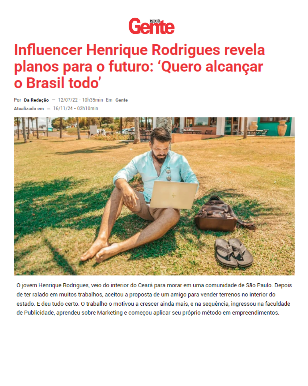 Influencer Henrique Rodrigues revela planos para o futuro: 'Quero alcançar o Brasil todo'