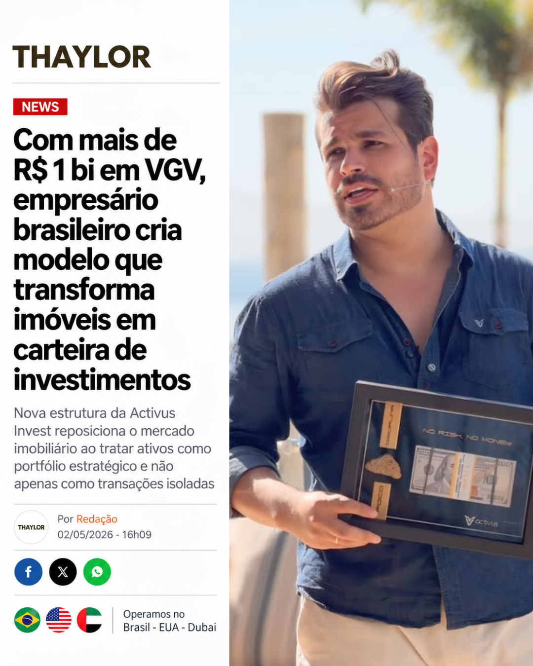 Matéria de capa sobre Henrique Rodrigues e a Activus Invest