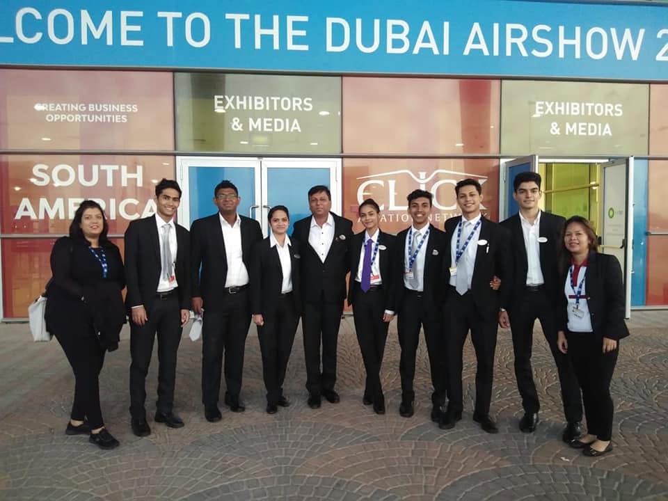 Nitesh Chandel and hospitality team at Dubai Airshow 2019 entrance