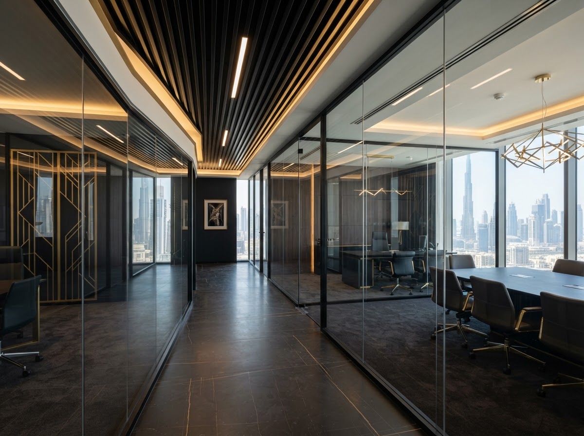 Glass Partitions & Ceilings by Falcon Interior in Dubai