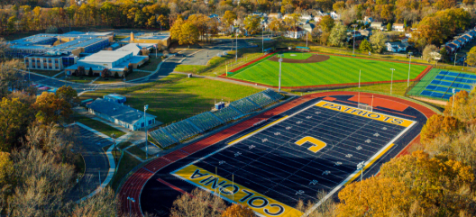 Aerial view of Colonia High School athletic fields and campus