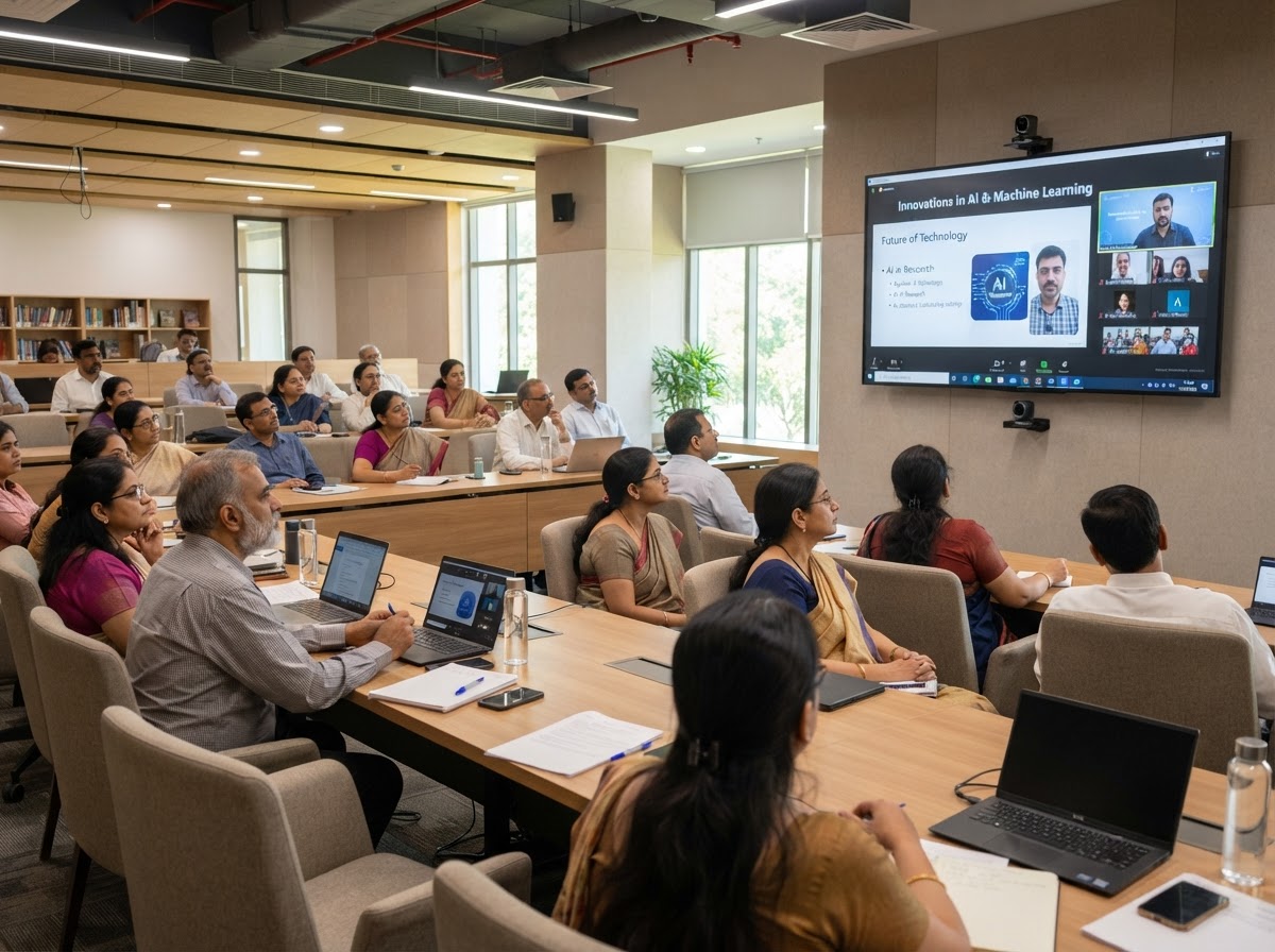 Faculty members and research scholars attending an online technology session