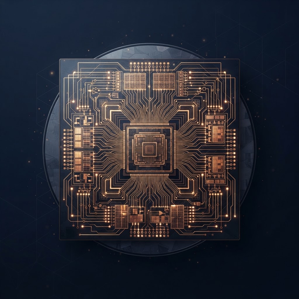 VLSI — online technical programme visual for Semiconductor chip and circuit design.