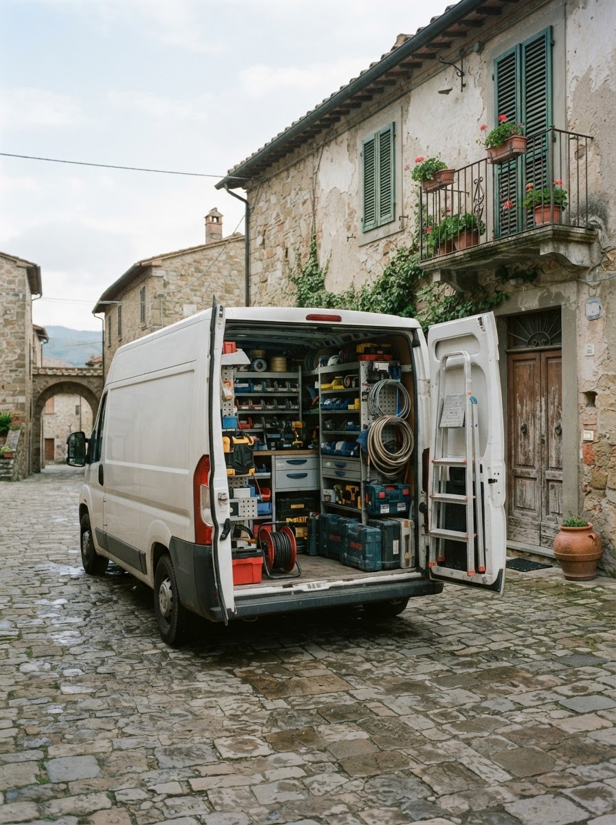 Furgone aziendale con attrezzatura da installazione