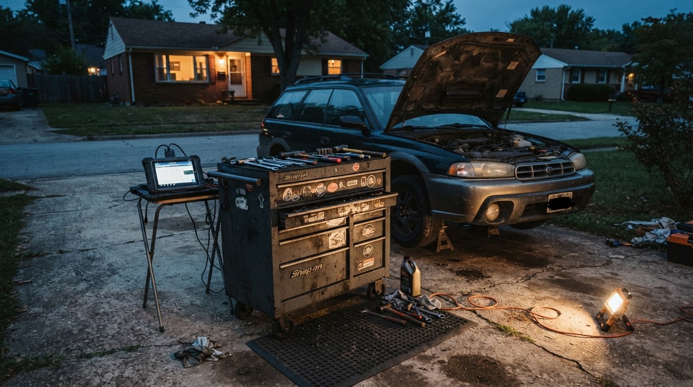 Engine components being inspected for a mobile repair in Culpeper, Virginia