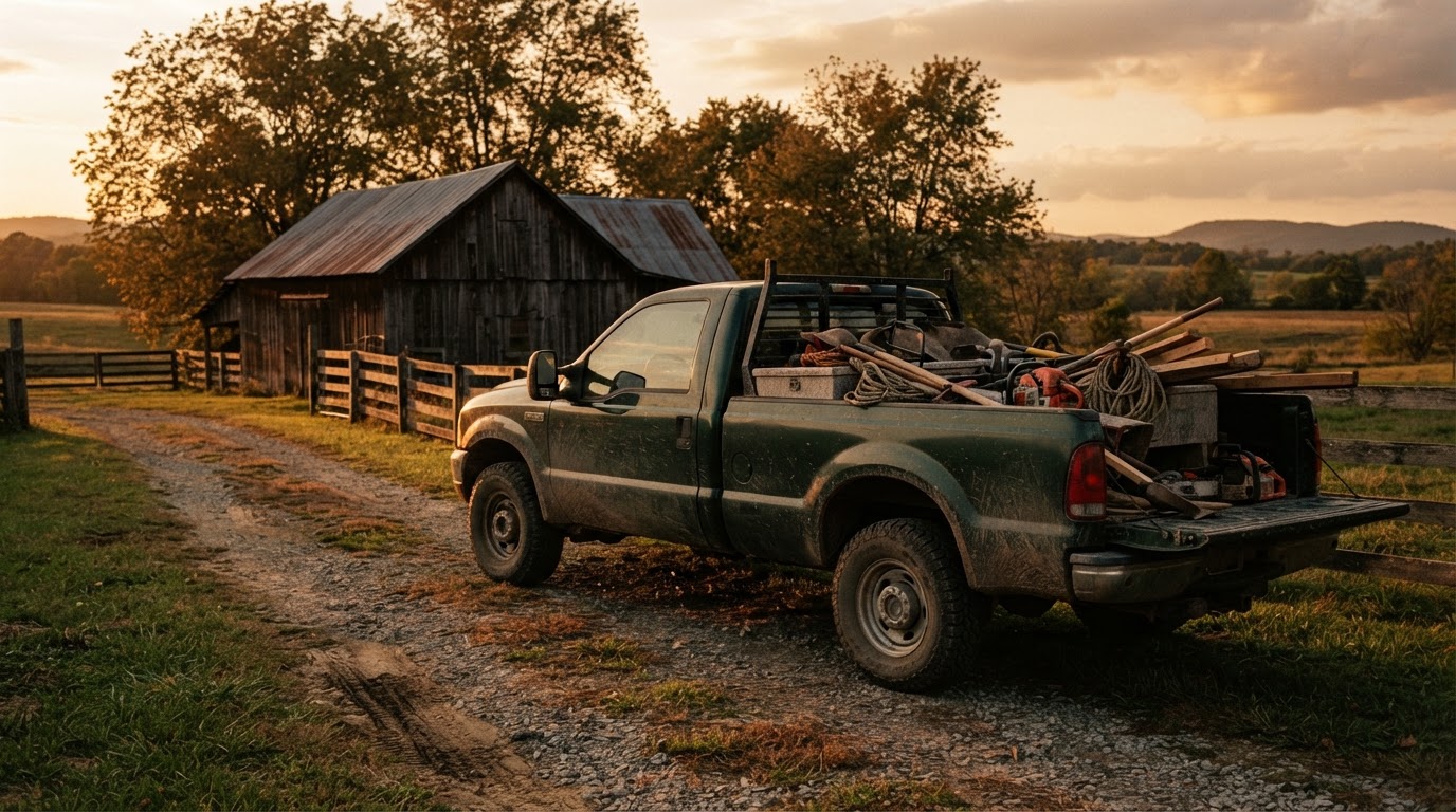 Pickup truck parked in a driveway for repair in Culpeper, Virginia