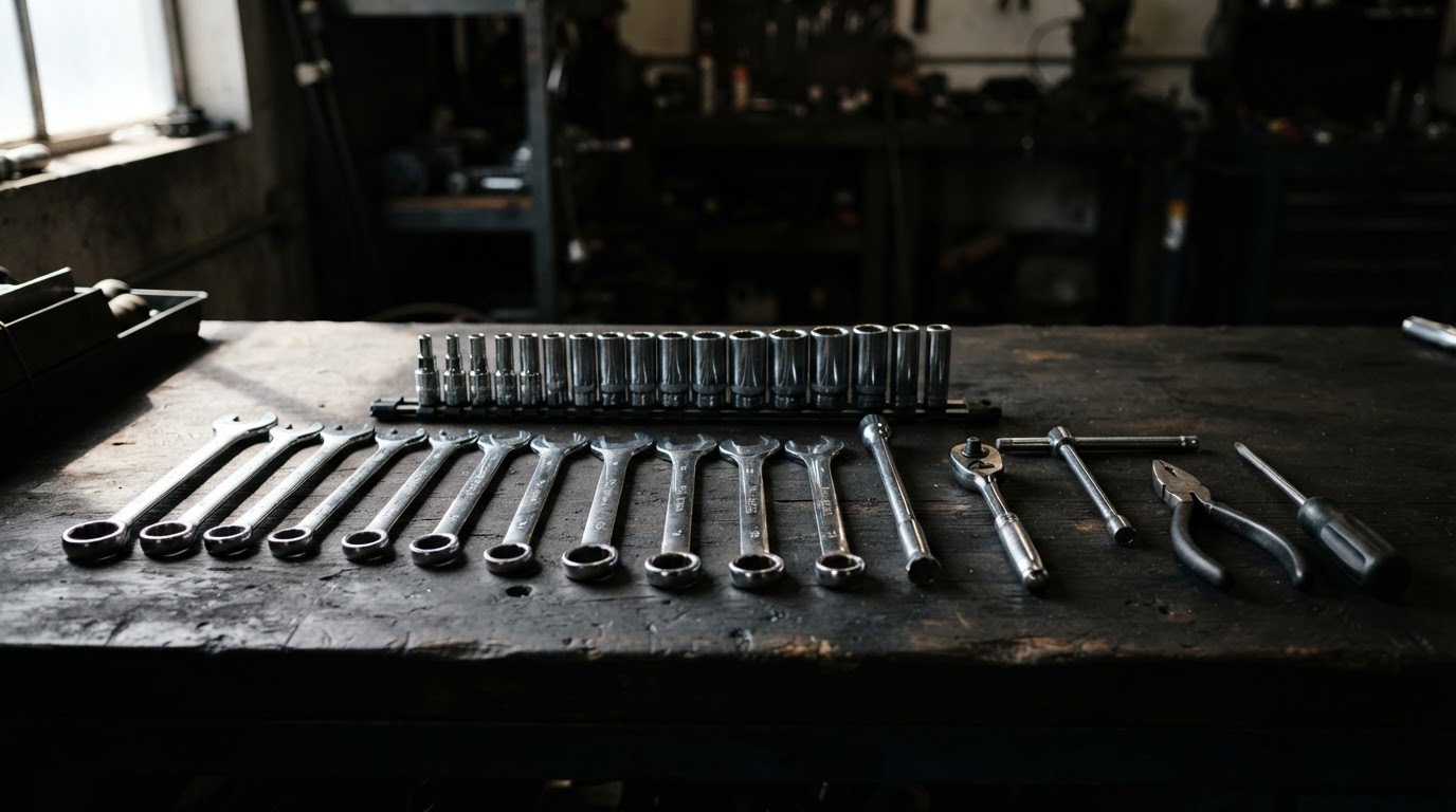 Mechanic tools laid out for vehicle repair work in Culpeper, Virginia