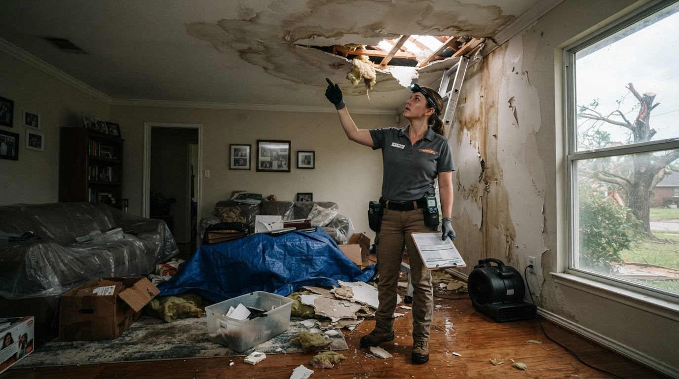 Storm damage restoration assessment inside a Seneca SC property