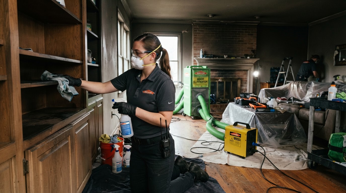 Post-fire cleaning and deodorization treatment in a Seneca SC property
