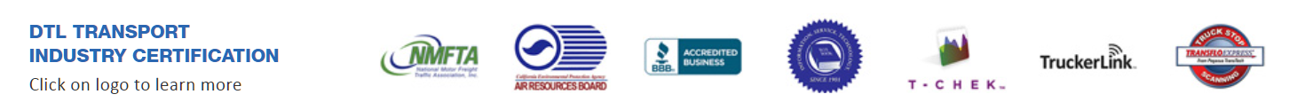 DTL Transport Industry Certifications (NMFTA, CARB, BBB, Blue Book, T-Chek, Transflo)