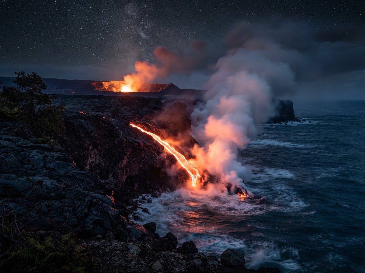 Kīlauea Glowing Lava Entry