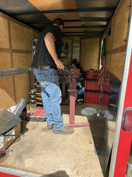 Custom sheet metal hand-bent on the mobile brake trailer for a perfectly fitted transition