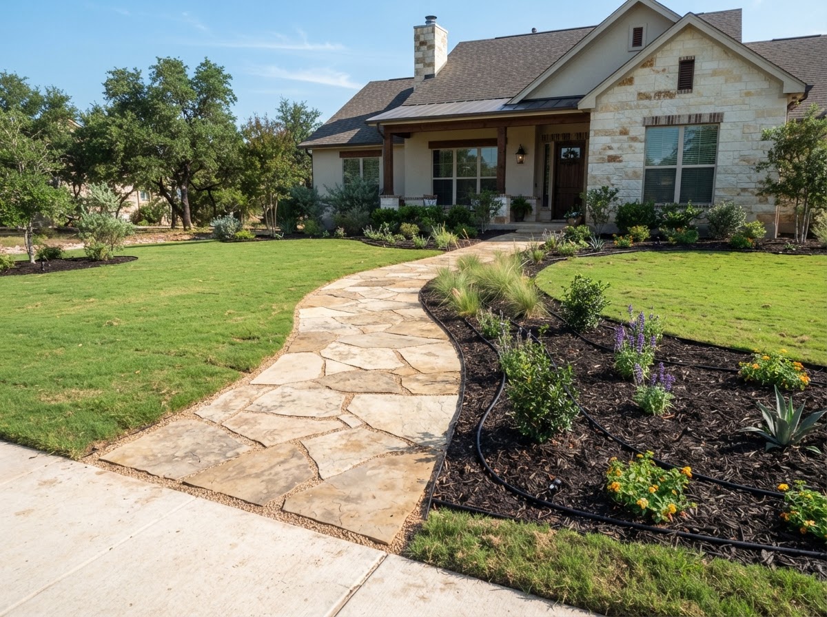 Mulch & Rock Installation performed by the Lone Star crew