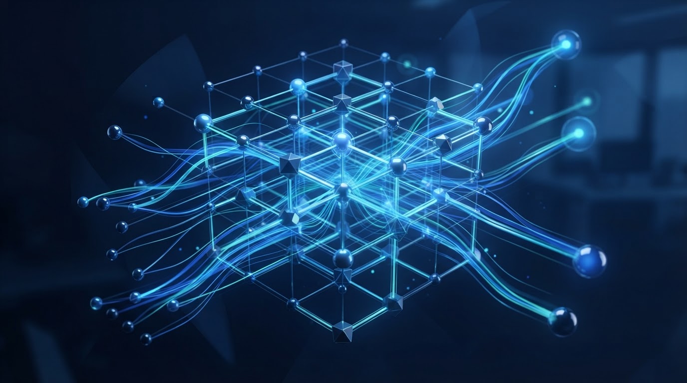 Abstract grid of interconnected data nodes representing structured business intelligence